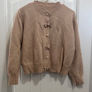 Women’s Beige Bow-Accent Knit Cardigan Sweater